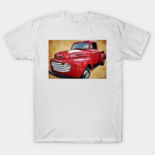 1949 Red Ford F1 Pickup Truck T-Shirt by JimDeFazioPhotography